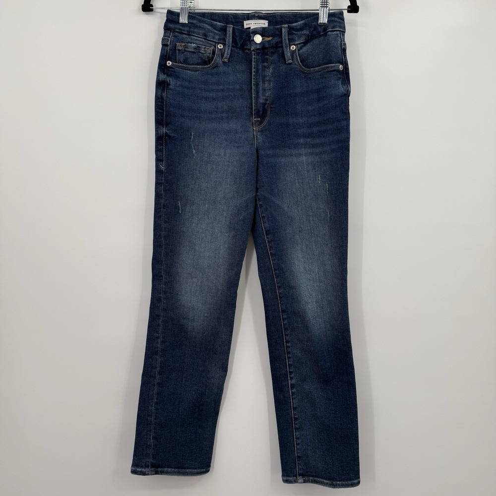 Good American Jeans Womens 4 Blue Straight High Rise Stretch Ankle‎ Casual
